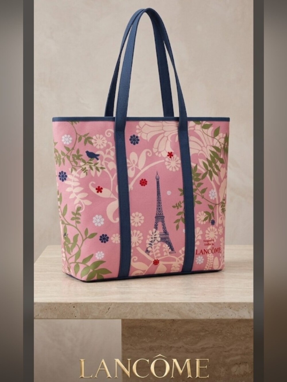 Lancome Pink Floral Eiffel Tote Bag